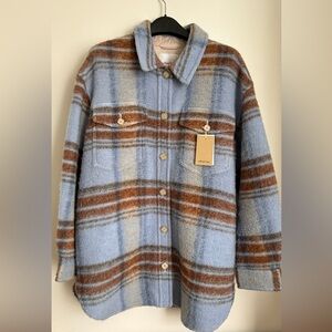 WILFRED ARITZIA “THE GANNA” PLAID FELTED WOOL BLEND SHACKET JACKET